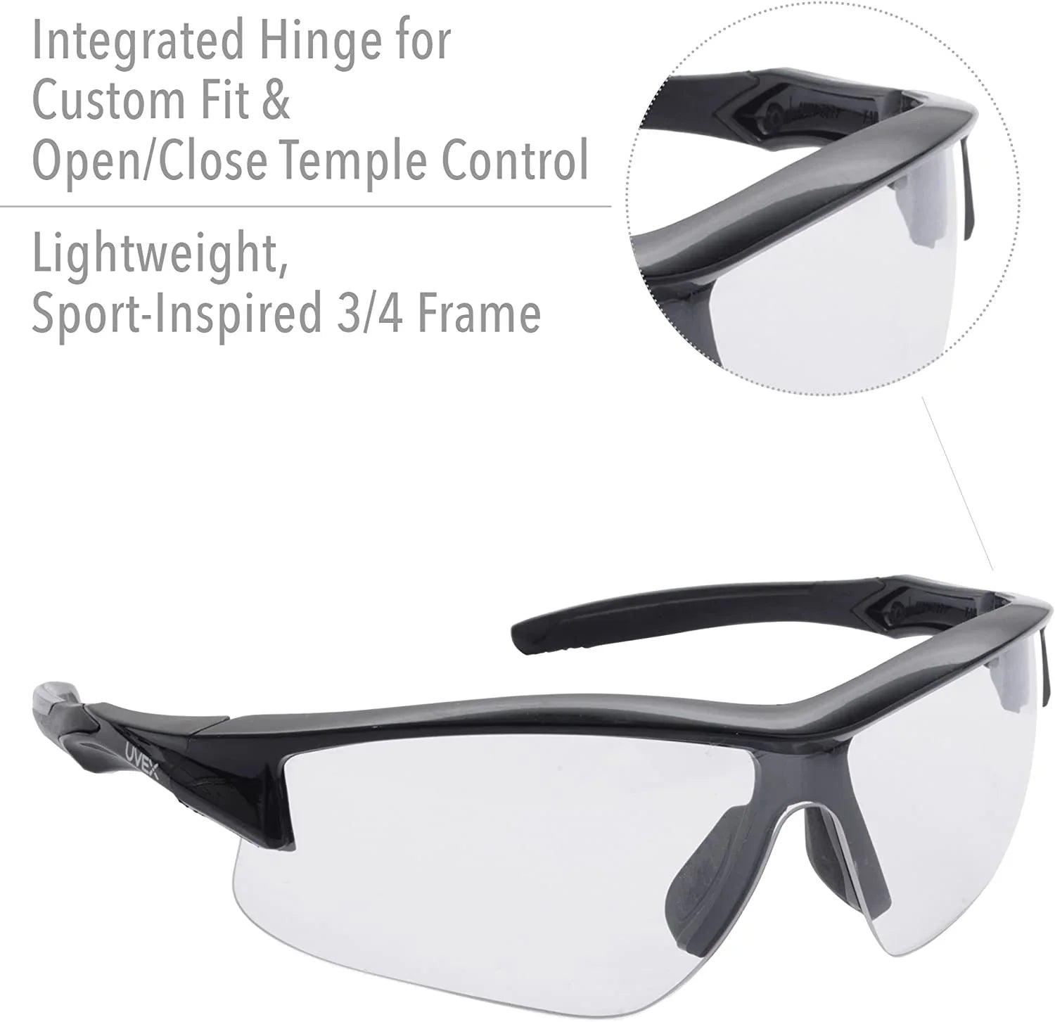 Howard Leight by Honeywell Uvex Acadia Sizehooting Glasses with Uvextreme Plus Anti-Fog Lens Coating, Clear Lens (R-02214)