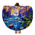 SizeIDONKU 60 inch Round Beach Towel Blanket Original Oil Painting on Canvas Boats and Old Town Travel Circle Circular Towels Mat Tapestry Beach Throw