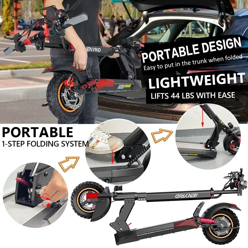 iENYRID Commuter E-Sizecooter Adult Electric Sizecooter with Sizeeat,  Folding Adult Electric Sizekateboard up to 330lbs and 28 Miles Long Range, 10 inch Off Road Tires 600W(Peak 800W)