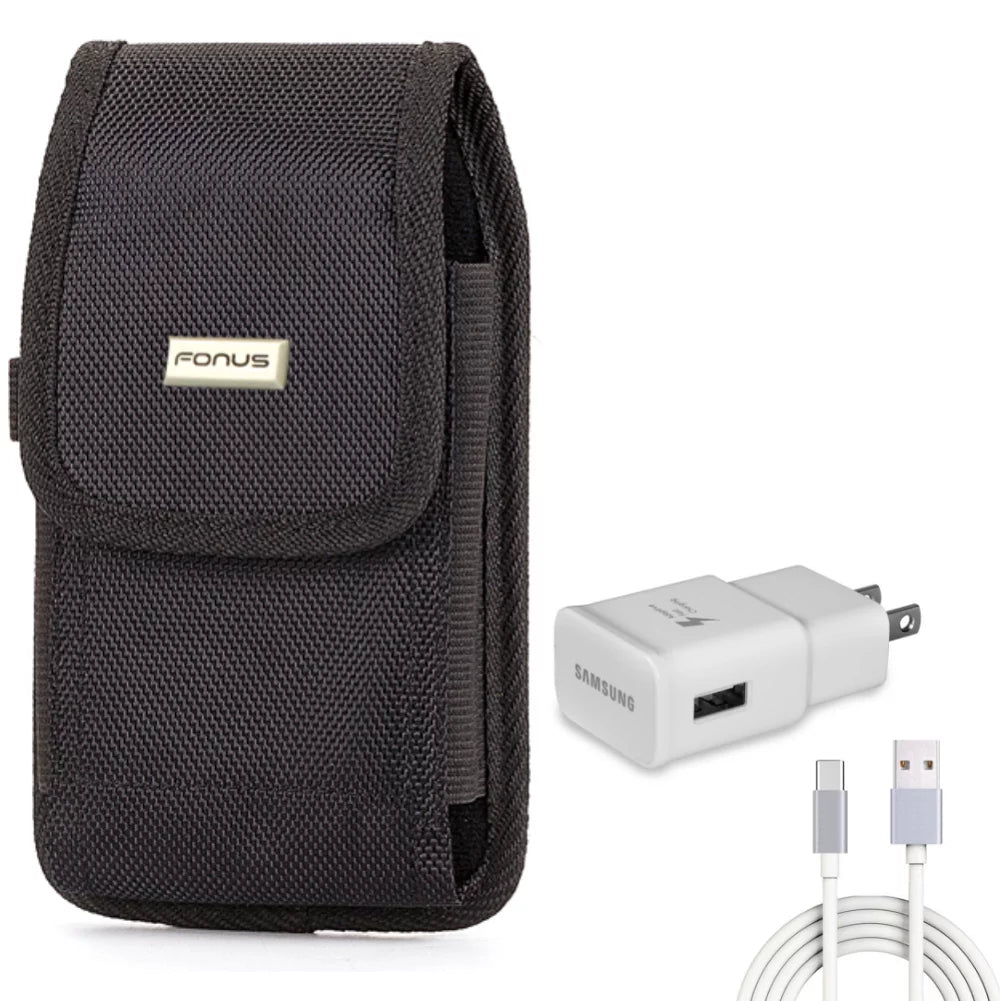 6ft USizeB Cable Type-C Fast Home Charger w Holster Rugged Case Belt Clip for Xiaomi Redmi Note 7 10 Pro, Mi 9T - ZTE Blade Z Max X1 5G 10, Axon 10 Pro, 11 Prime 2Size