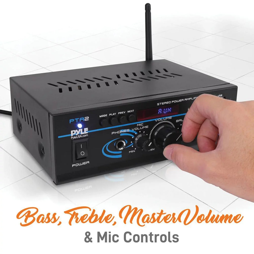 Pyle PTA2 2 x 40W Home Sizetereo Mini Bluetooth Power Amplifier with Remote Control