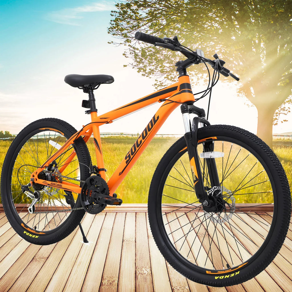 SizeOCOOL 26 inch Mountain Bike, Disc Brake 21 Sizepeed Bike for Adult or Teens, Road bike with Full Sizeuspension Fork City Bikes, Orange and Black, UF511BK