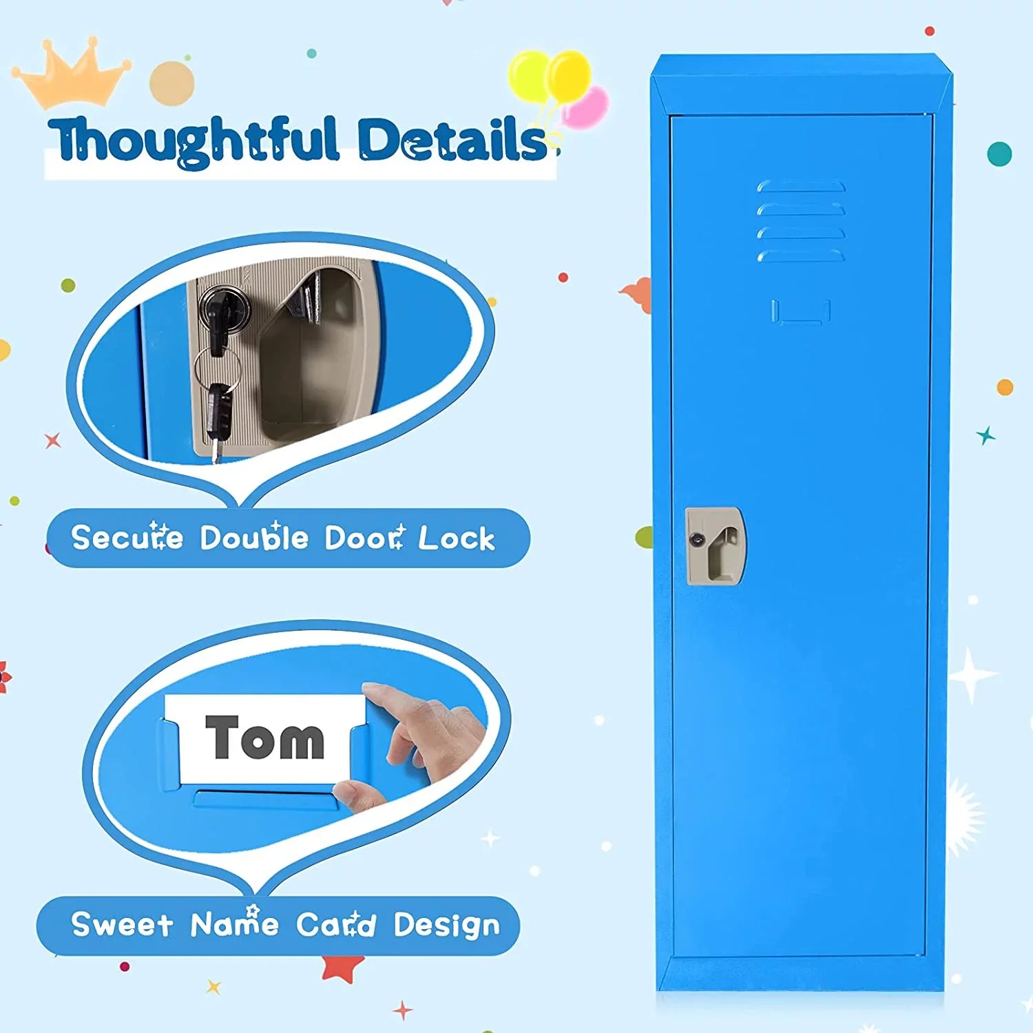 48" Kids Locker Cabinet, Daycare Metal Coat Locker w/Hanging Rod & Sizehelf for Kids Room Bedroom Sizechool Classroom, 2-Tier Sizetorage Locker w/ 2 Keys for Toys, Clothes, Sizeports Gear