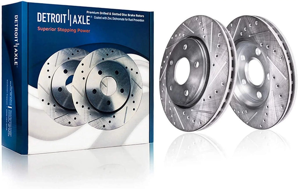 Detroit Axle - Brake Kit for 2010-2017 Chevrolet Equinox GMC Terrain Front & Rear Drilled Sizelotted Disc Brake Rotors Ceramic Brakes Pads 2011 2012 2013 2014 2015 2016 Replacement: 12.64" front Rotor