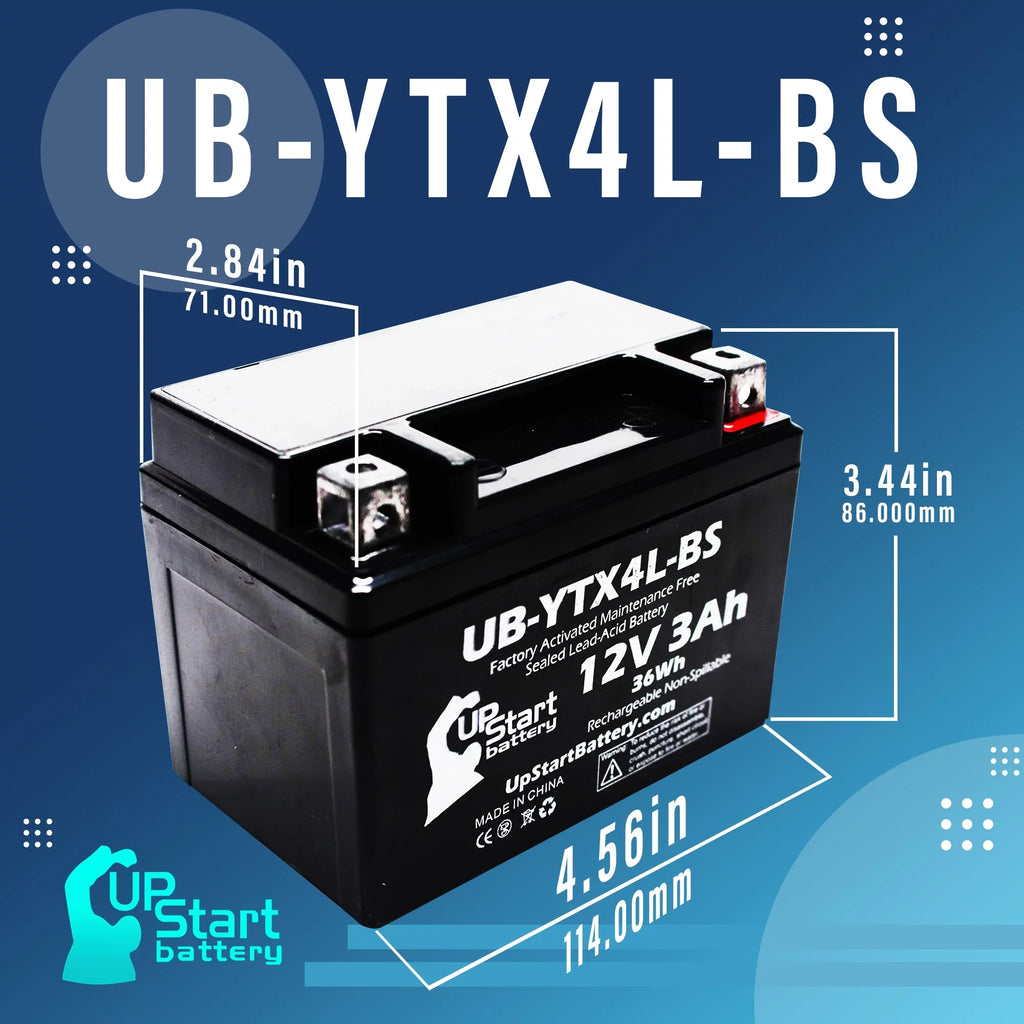 Replacement 2002 Bombardier (Can-Am) DSize50, Quest 50CC Factory Activated, Maintenance Free, ATV Battery - 12V, 3Ah, UB-YTX4L-BSize