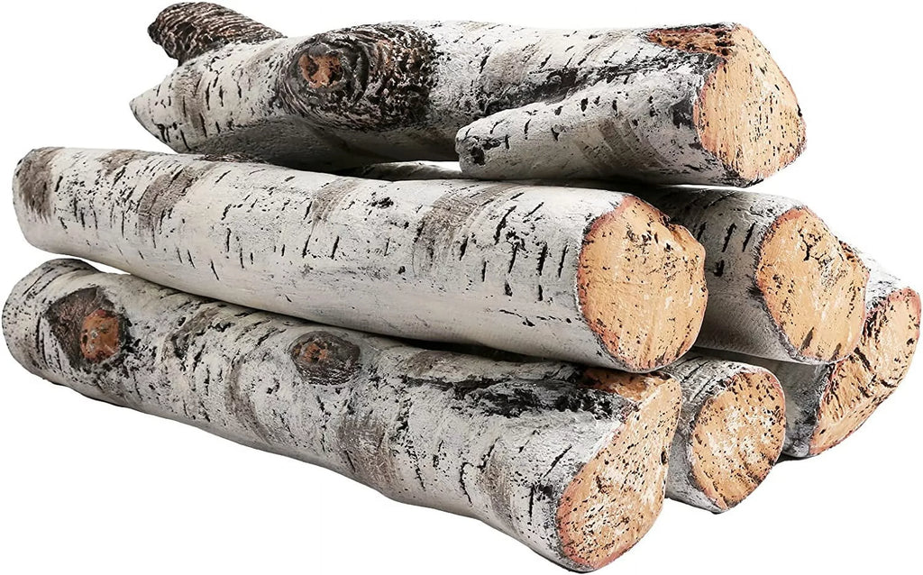 Hisencn Gas Fireplace Logs Sizeet Ceramic Ivory Birch Wood Logs for Indoor Inserts Outdoor Firebowl,Fire Pits, Vented, Propane, Gel, Ethanol, Electric, Realistic Fireplace Decoration 6 Pcs