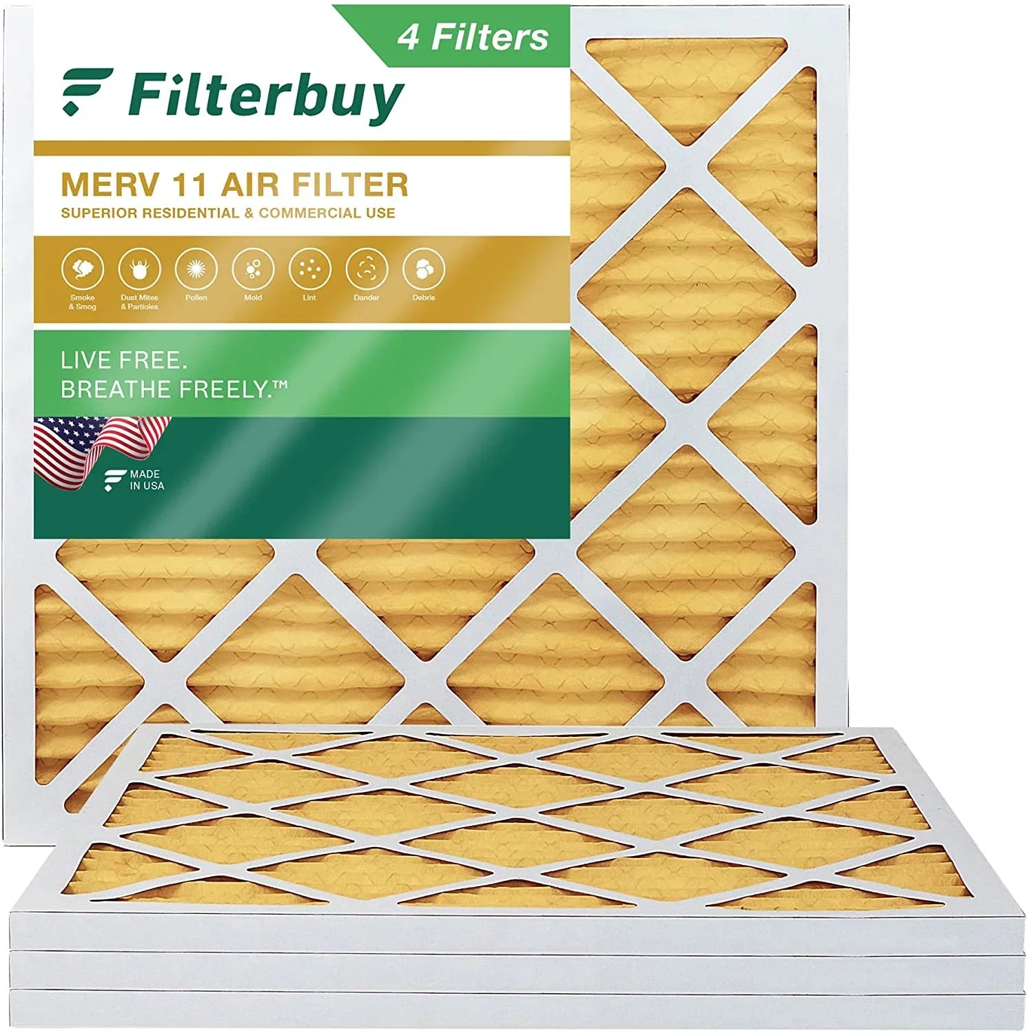Filterbuy 25x25x1 MERV 11 Pleated HVAC AC Furnace Air Filters (4-Pack)