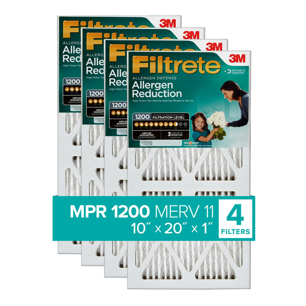 Filtrete by 3M 10x20x1, MERV 11, Allergen Reduction HVAC Furnace Air Filter, 1200 MPR, 4 Filters