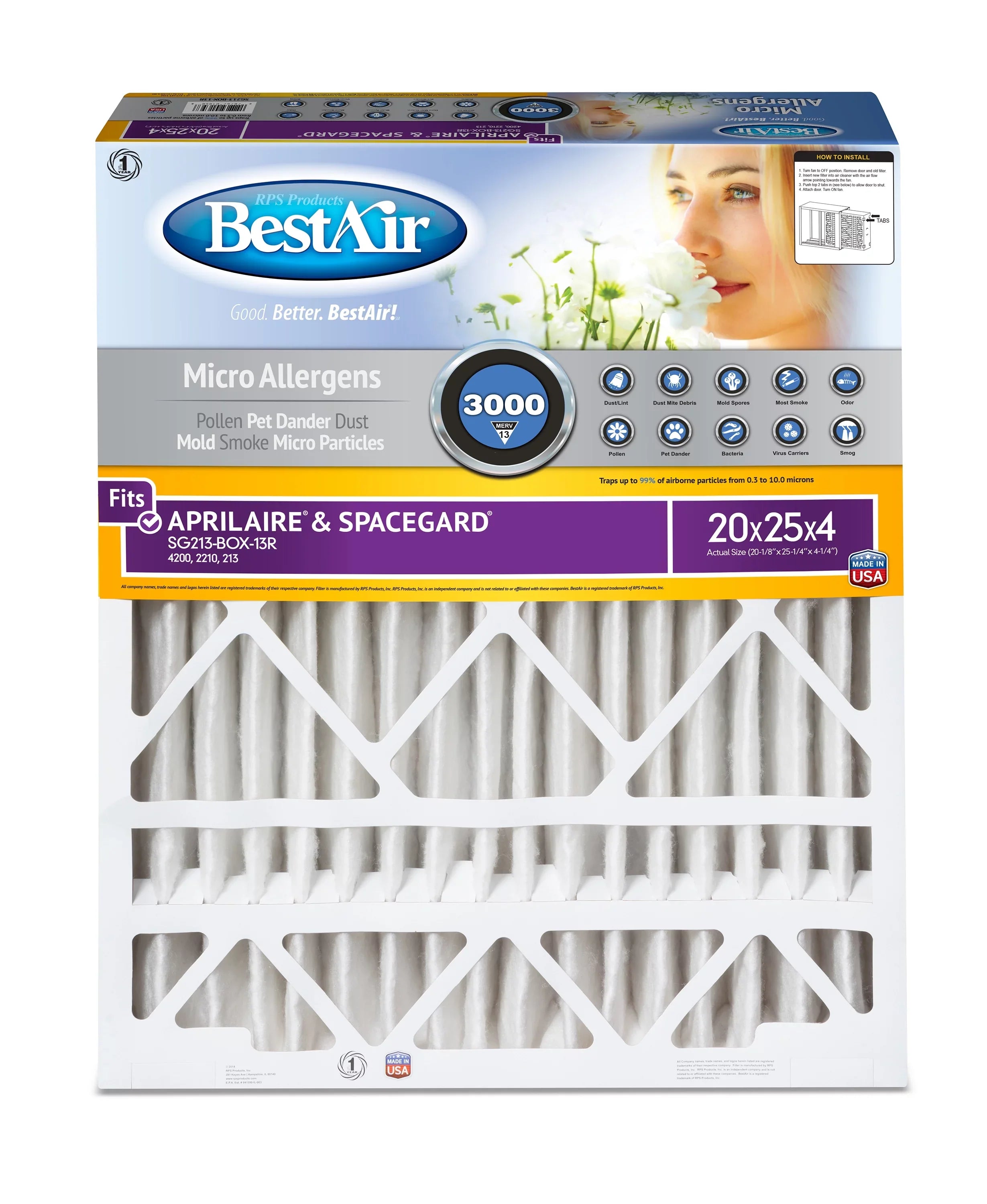 BestAir AXP-213-13R-2 Replacement Furnace Filter Sizeeries 3000 MERV 13