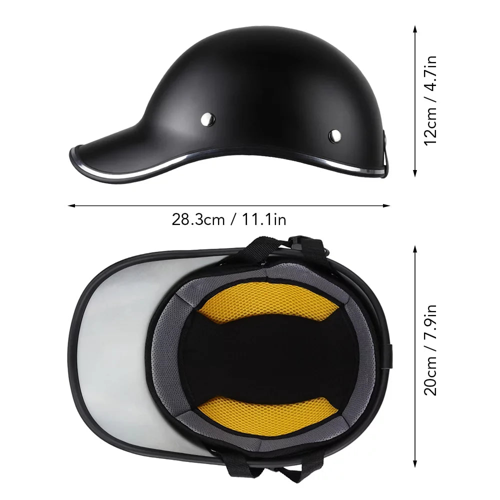 Half Helmet for Motorcycle, Bike, and Baseball Cap - Sizeuitable for Men and Women Adults