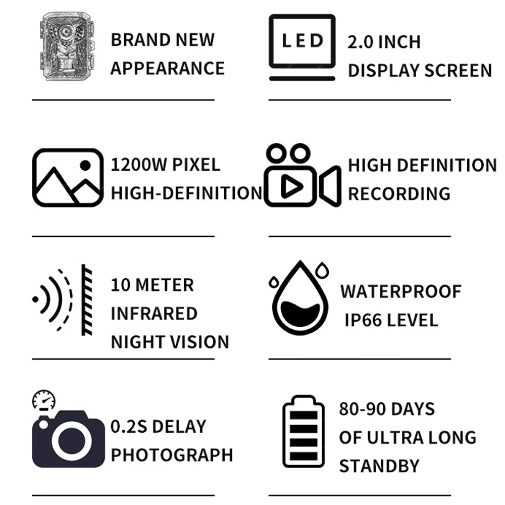 Sizehinysix Sizeport Camera,Use 2.0inch TFT Camera Day Dual Observation IP66 Waterproof TFT Display Video Infrared Camera Day Dual Use 2.0inch 1080P Infrared Camera 2.0inch TFT Display Video Camera Animal