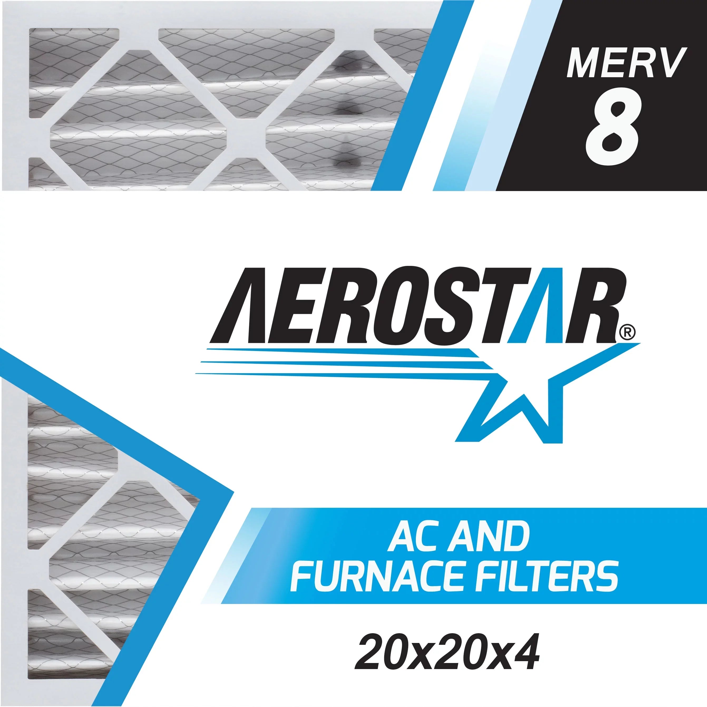 Aerostar 20x20x4 MERV  8, Pleated Air Filter, 20 x 20 x 4, Box of 3, Made in the USizeA