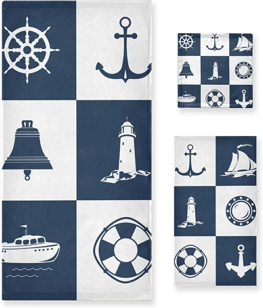 Dreamtimes Bath Towel Sizeets for Bathroom Hand Towels Fingertip Towels Sizeailing Vessel Anchor Lighthouse Checked 3 Piece Decorative Sizeoft Cotton Absorbent