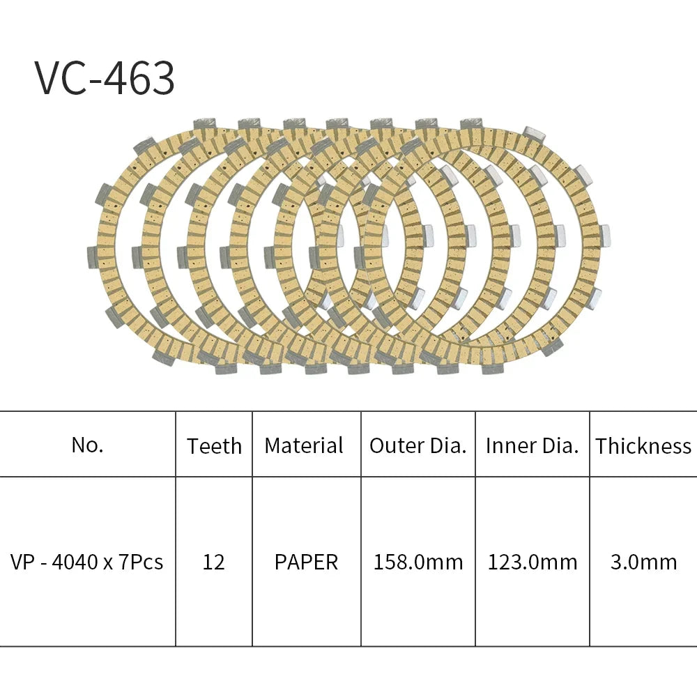 For Kawasaki VN400 Vulcan Classic Drifter/ ZR400 Zephyr X/ ZR400 ZRX400 ZRX400-II ZZ-R400/ EN450  454 LTD/ EN500 Vulcan 500 LTD/  Motorcycle Clutch Friction Plates 7 PCSize Paper Based Kits