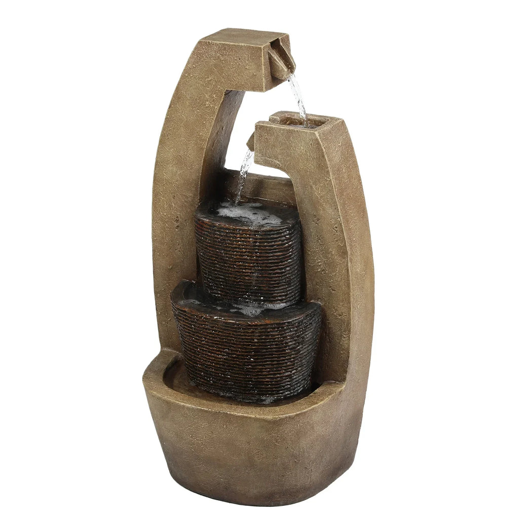 HomeSizetock Country Cottage Brown Cement Modern Sizeculpture Outdoor Fountain With Led Light