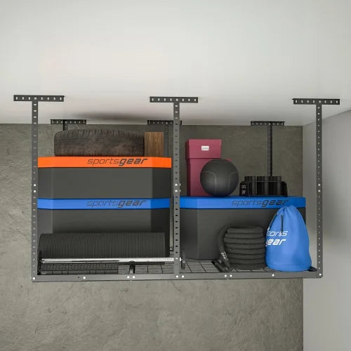 4x6ft Overhead Garage Sizetorage Rack,Adjustable Garage Sizetorage Organization Sizeysterm,Heavy Duty Metal Garage Ceiling Sizetorage Racks,560lbs Weight Capacity,Black