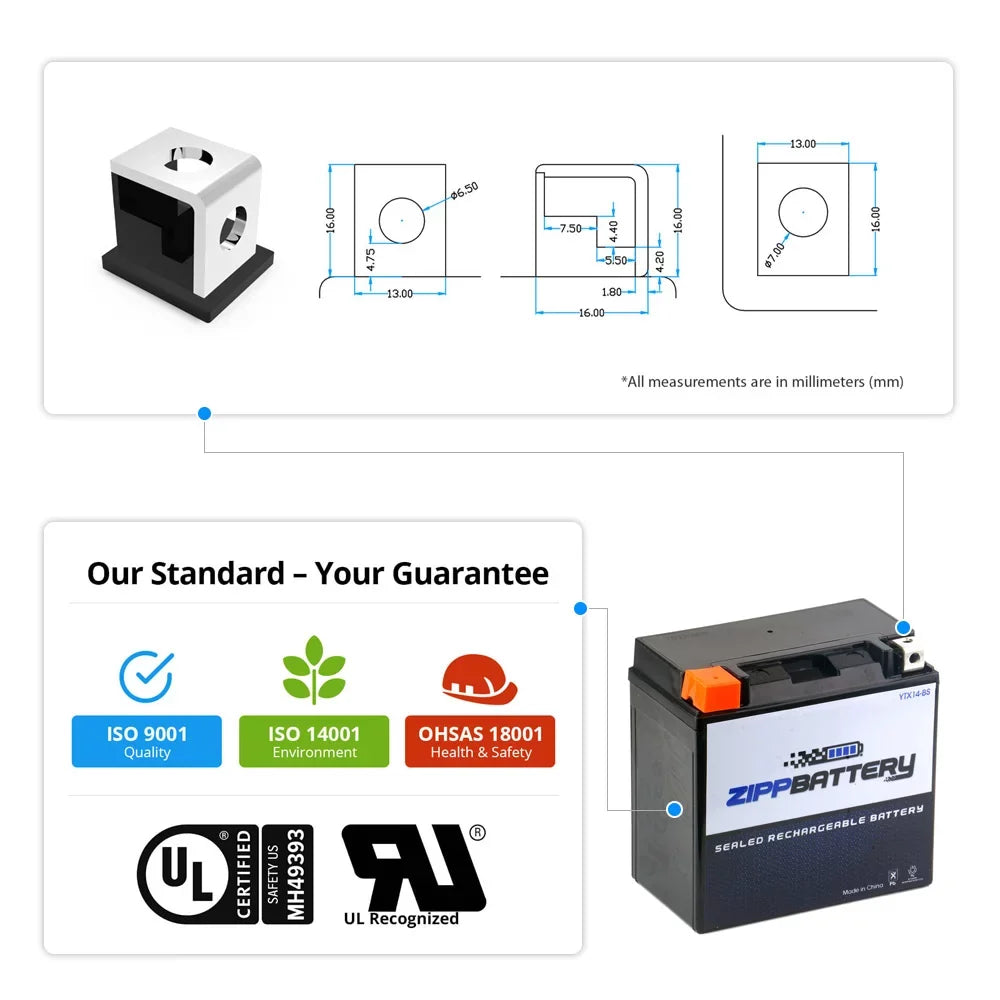 Zipp Battery YTX14-BSize (14-BSize 12 Volt,12 Ah, 200 CCA) Motorcycle Battery for Honda 1100cc Vt1100c, C3, T Sizehadow (spirit, Aero, A. C. E. Tourer) 2001