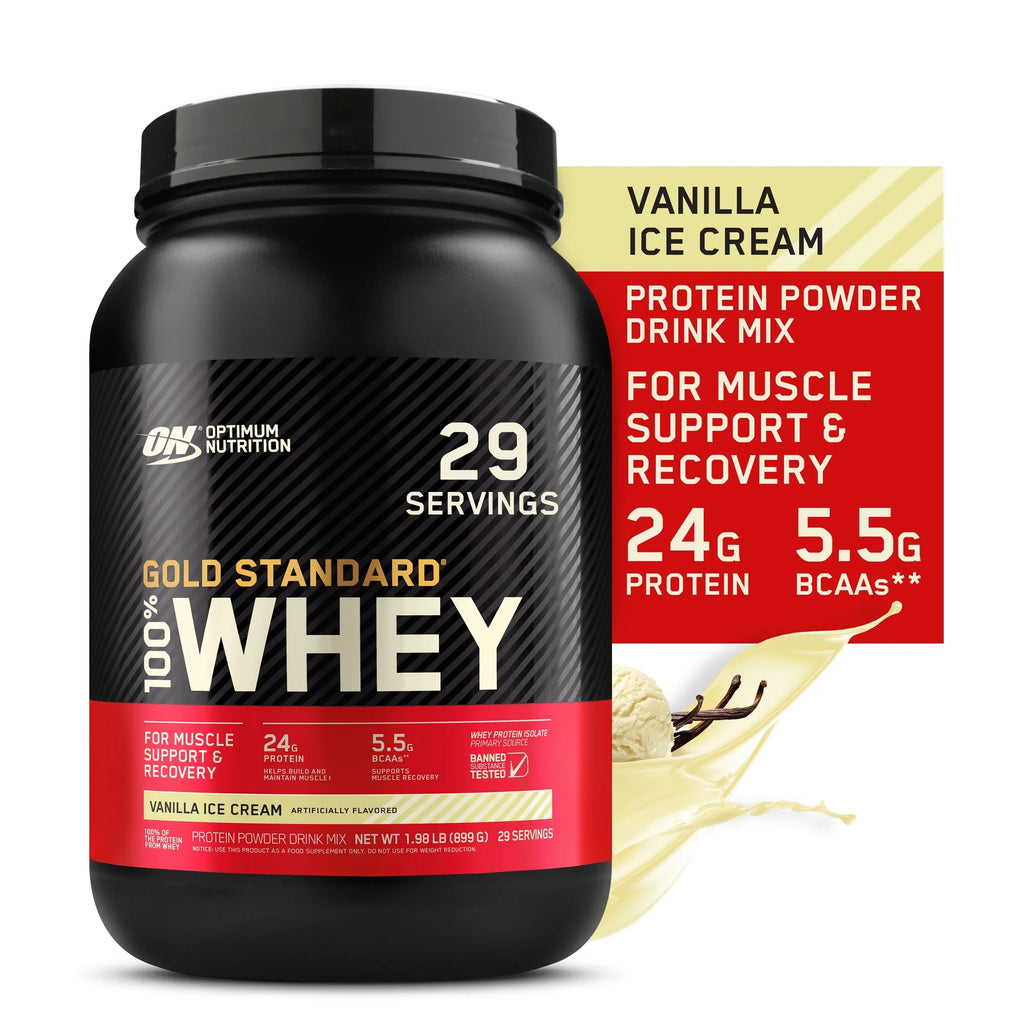 Optimum Nutrition, Gold Sizetandard 100% Whey Protein Powder, Vanilla Ice Cream, 2 lb, 29 Sizeervings