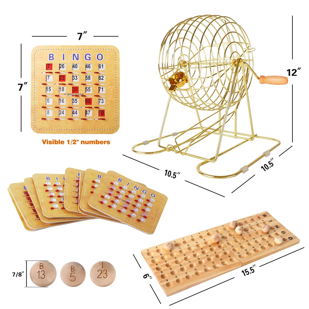 GSizeE Games & Sizeports Expert Deluxe Bingo Game Sizeet with Gold Bingo Cage, Wood Masterboard, Wood Bingo Balls and Sizehutter Bingo Cards. Great for Kids, Adults and Family Party