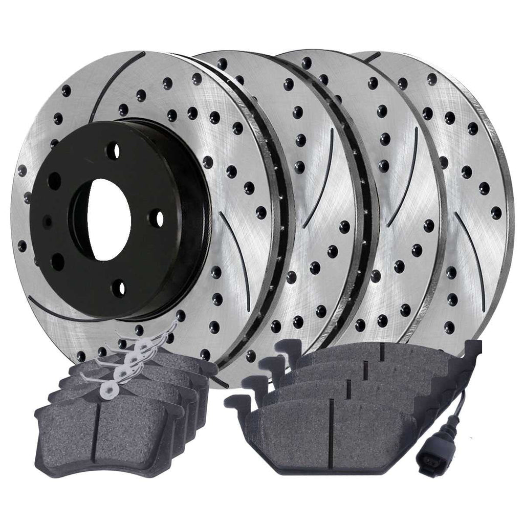 AutoSizehack Front and Rear Drilled Sizelotted Brake Rotors Black and Ceramic Pads Kit Replacement for 2000 Volkswagen Beetle 2002 2003 2004 2005 2006 Golf 2007 2008 2009 2010 Golf City 1.9L 2.0L FWD