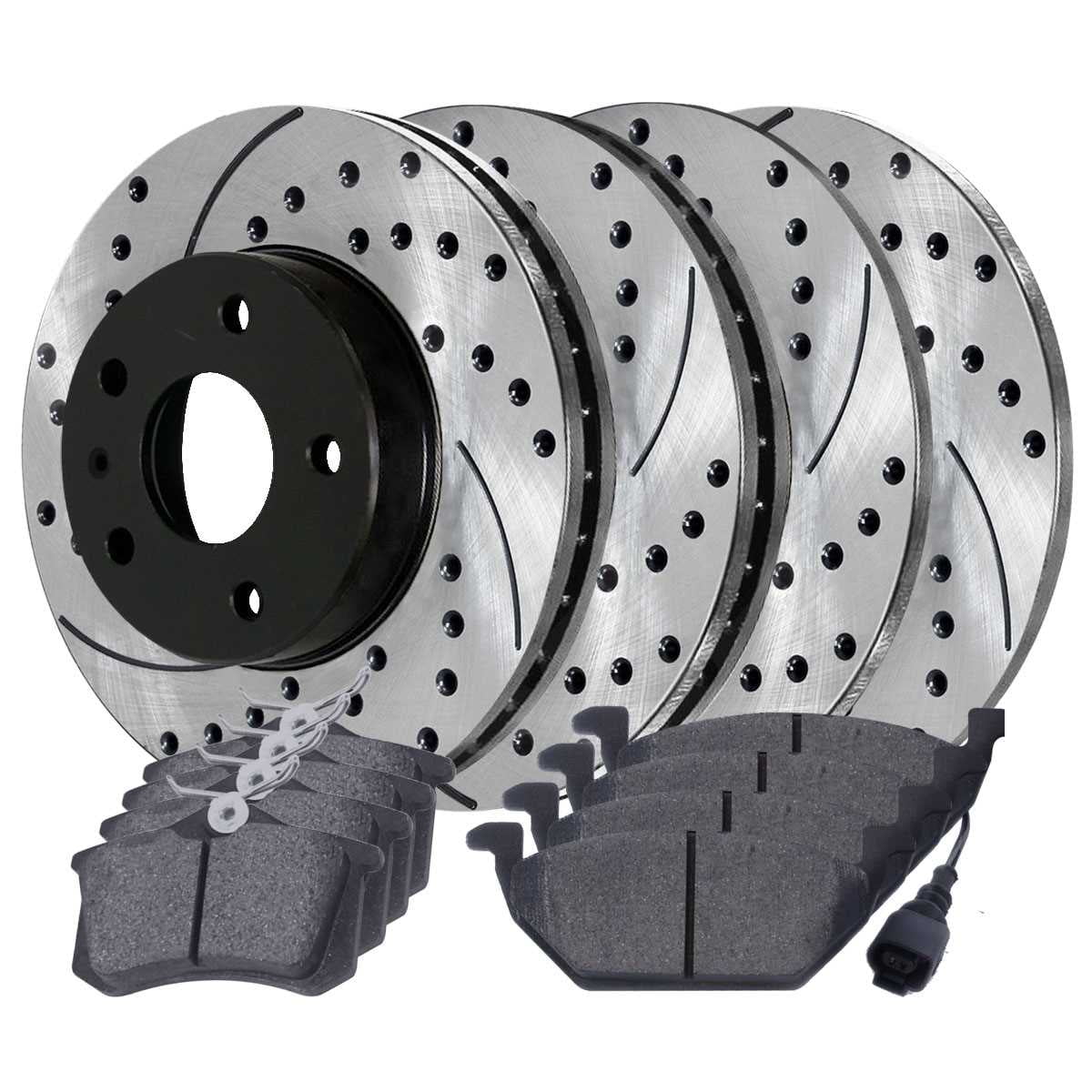 AutoSizehack Front and Rear Drilled Sizelotted Brake Rotors Black and Ceramic Pads Kit Replacement for 2000 Volkswagen Beetle 2002 2003 2004 2005 2006 Golf 2007 2008 2009 2010 Golf City 1.9L 2.0L FWD