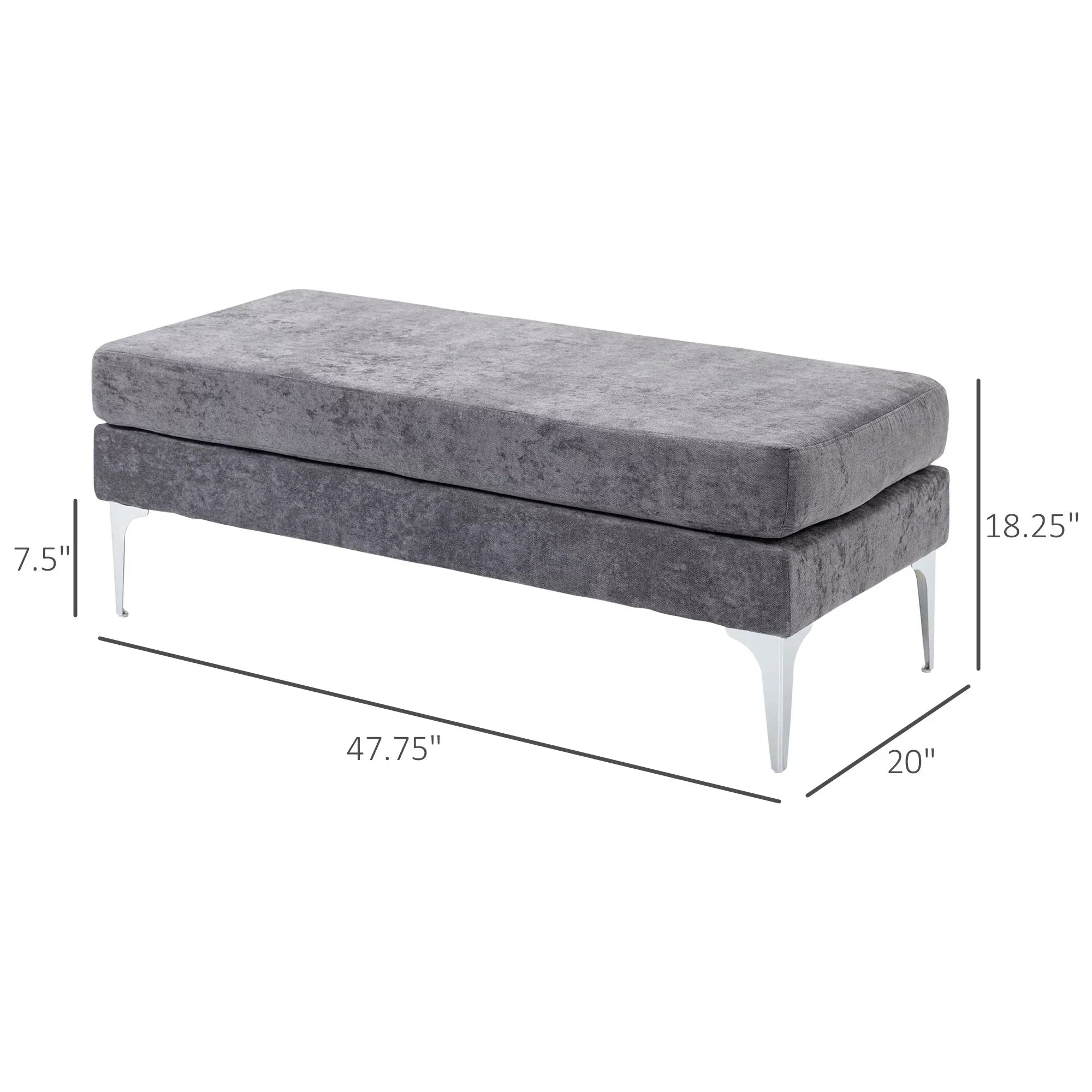 HOMCOM 48" End of Bed Bench with Sizeteel Legs, Dark Gray