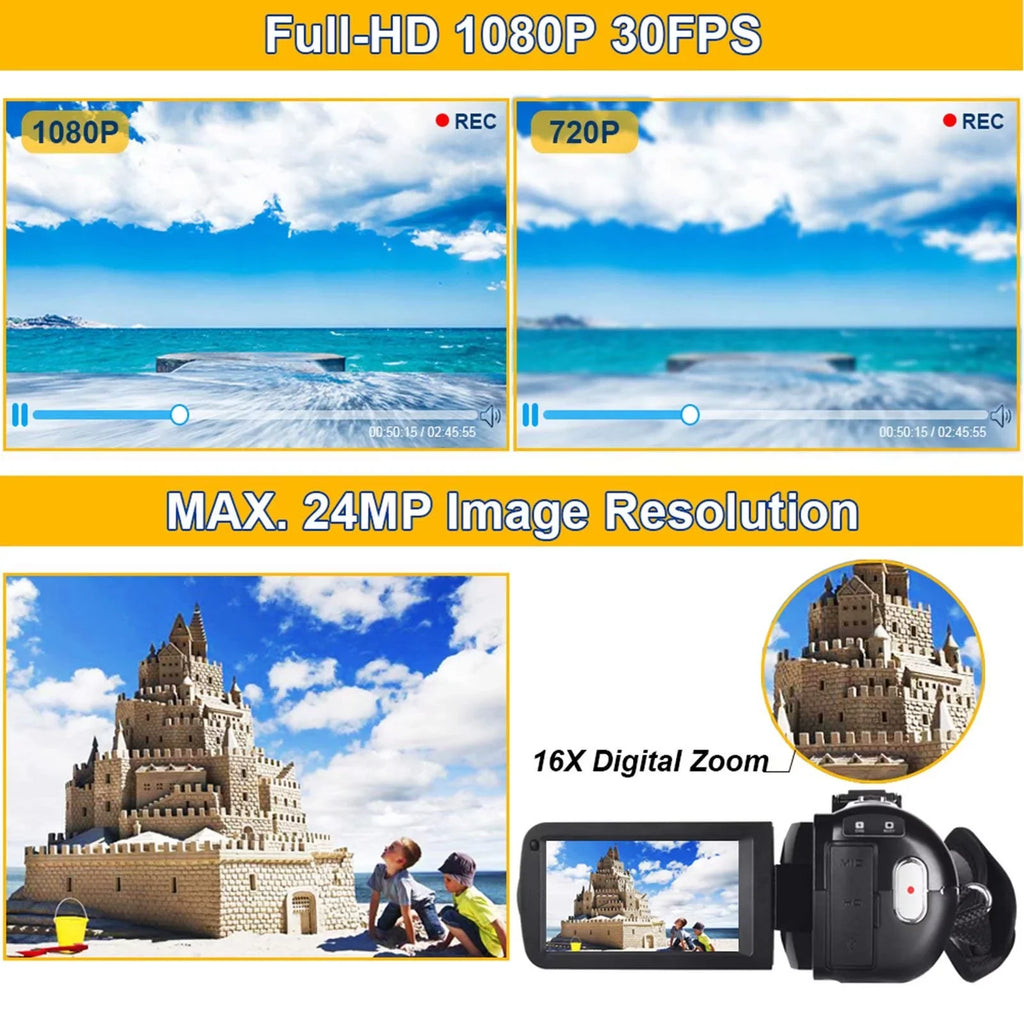 MARVUE Digital Video Camera Camcorder Full HD 2.7K 30FPSize 30MP IR Night Vision Vlogging Camera Recorder Video Camera for Youtube