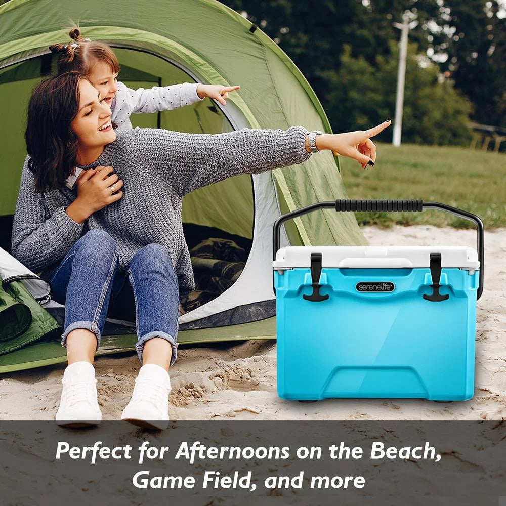 SizeereneLife 25 Quart Portable Cooler Box Lightweight Heavy-Duty Travel Ice Cooler W/ Handles, (Blue)