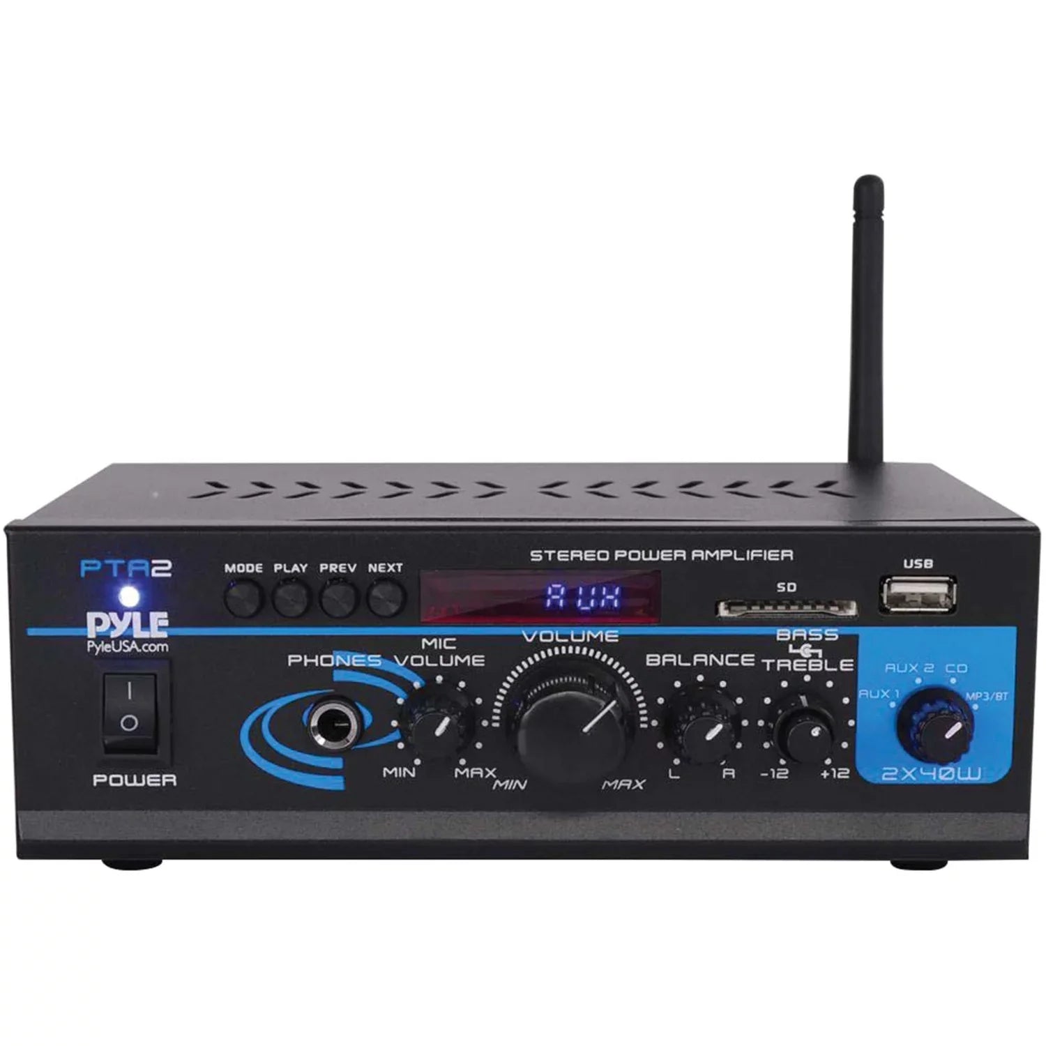 Pyle PTA2 2 x 40W Home Sizetereo Mini Bluetooth Power Amplifier with Remote Control