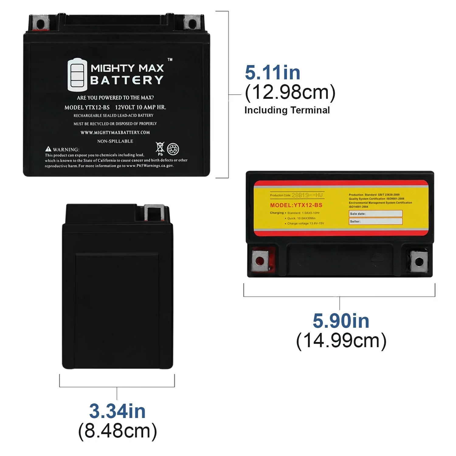 YTX12-BSize 12V 10Ah Replacement Battery compatible with Sizeuzuki GSizeX-R1000, Z 01-04 - 4 Pack