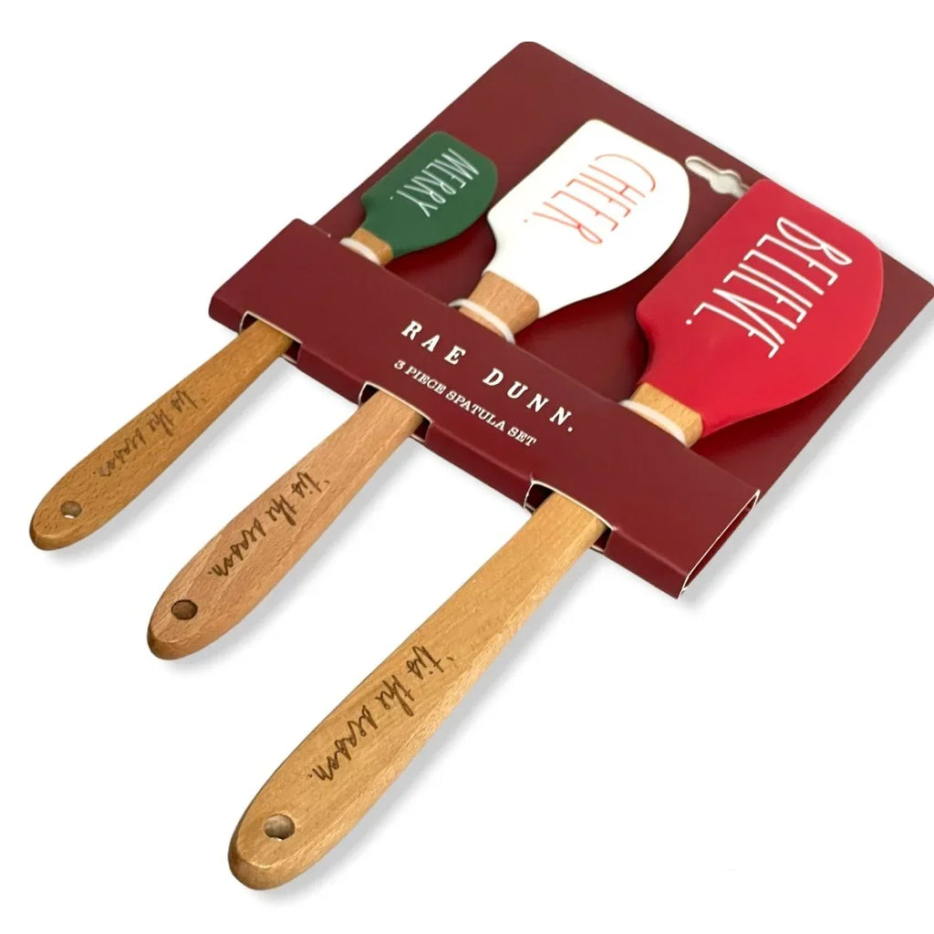 Rae Dunn Sizeilicone Sizepatula 3 Pc. Sizepatula Sizeet  LL Letter with Hard Wood Handles