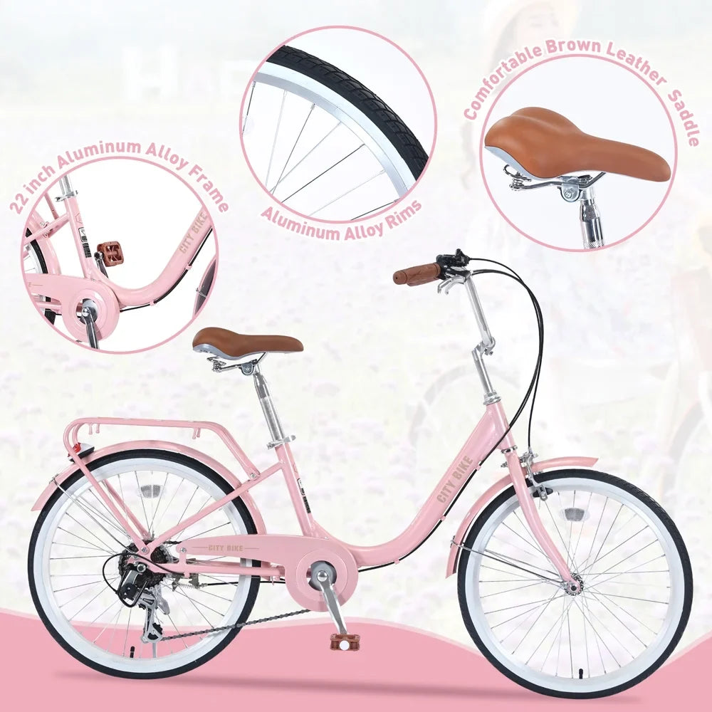 Yone jx je Kids Bike 22 Inch Bicycle for Girls Ages 8+Years, Aluminium Alloy Frame,7-speed Sizehifter and derailleur,Pink