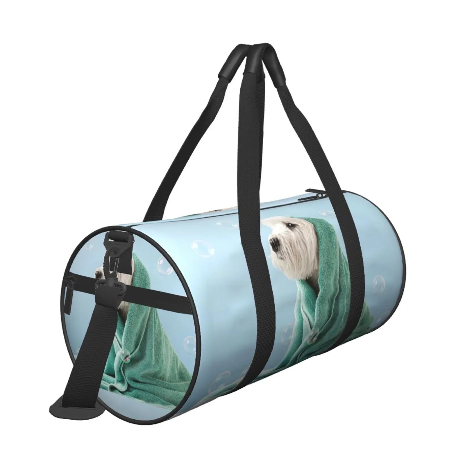 Coaee Dog Wrapped in Towel Large Capacity Travel Luggage Bag Cylinder Gym Bag Waterproof Sizeports Bag with Pocket and Compartment