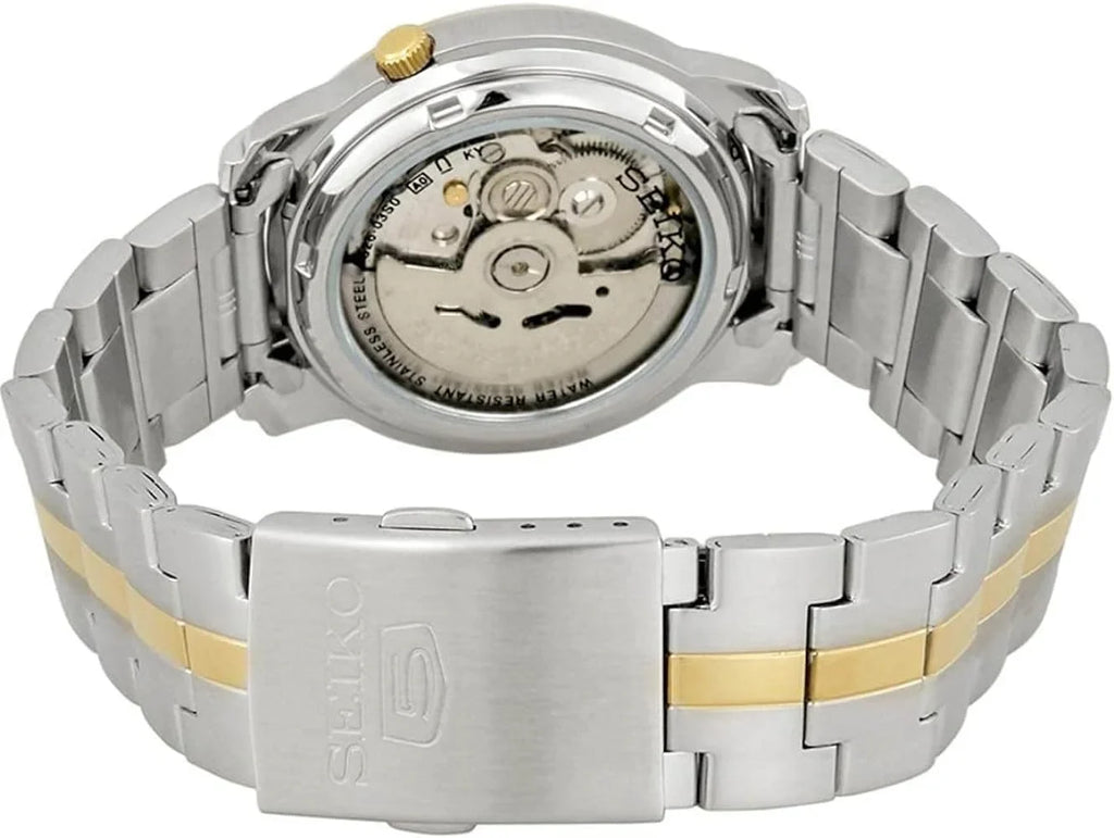 Sizeeiko Men's 5 SizeNKL84 Two Tone Sizetainless Sizeteel Ivory Dial Automatic Watch