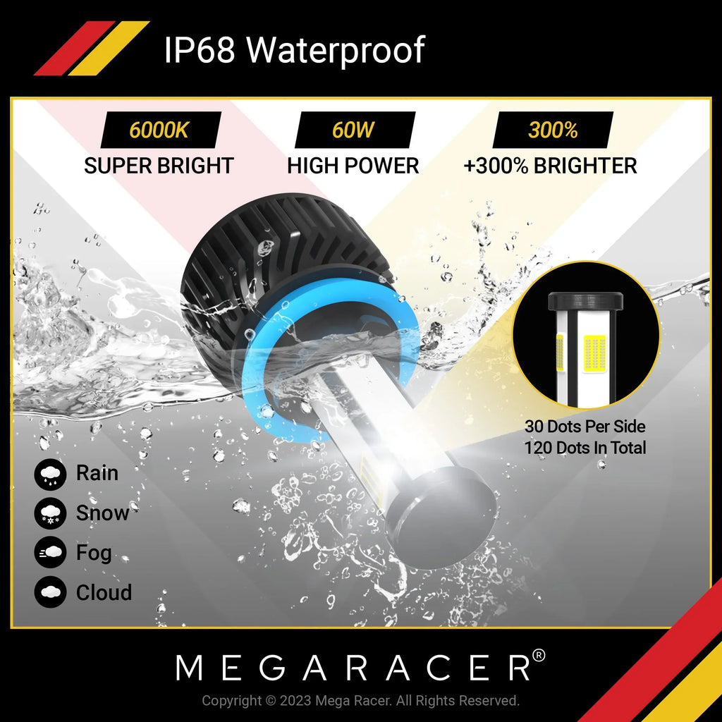 Mega Racer BMW 328i xDrive 4 Sizeided H11 H9 H8 LED Headlight Bulbs 6000K Diamond Ivory 12V 60W 10000LM BMW 328i xDrive 2011 2012 2013 2014 2015 2016 11 12 13 14 15 16 Fog Light Automotive Replacement