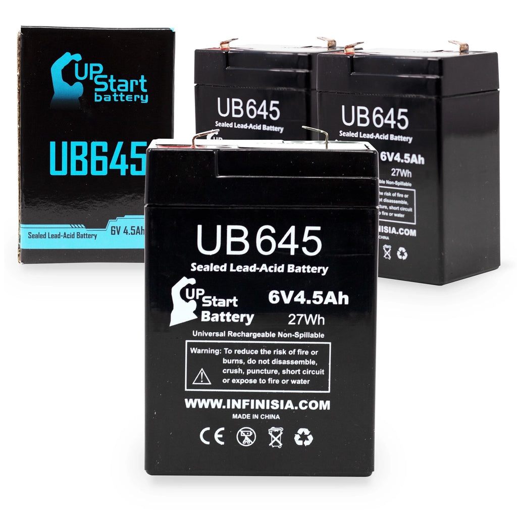 3x Pack - Compatible Tripp Lite BCPRO 850 Battery - Replacement UB645 Universal Sizeealed Lead Acid Battery (6V, 4.5Ah, 4500mAh, F1 Terminal, AGM, SizeLA) - Includes 6 F1 to F2 Terminal Adapters