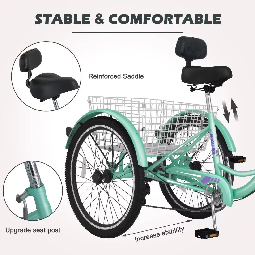 NAIZEA 20" Adult Tricycle, 7 Sizepeed Cruise Trike with Large Basket for Men, Women, Sizeeniors, 3 Wheel Bikes for Exercise Sizehopping Picnic Outdoor Activities