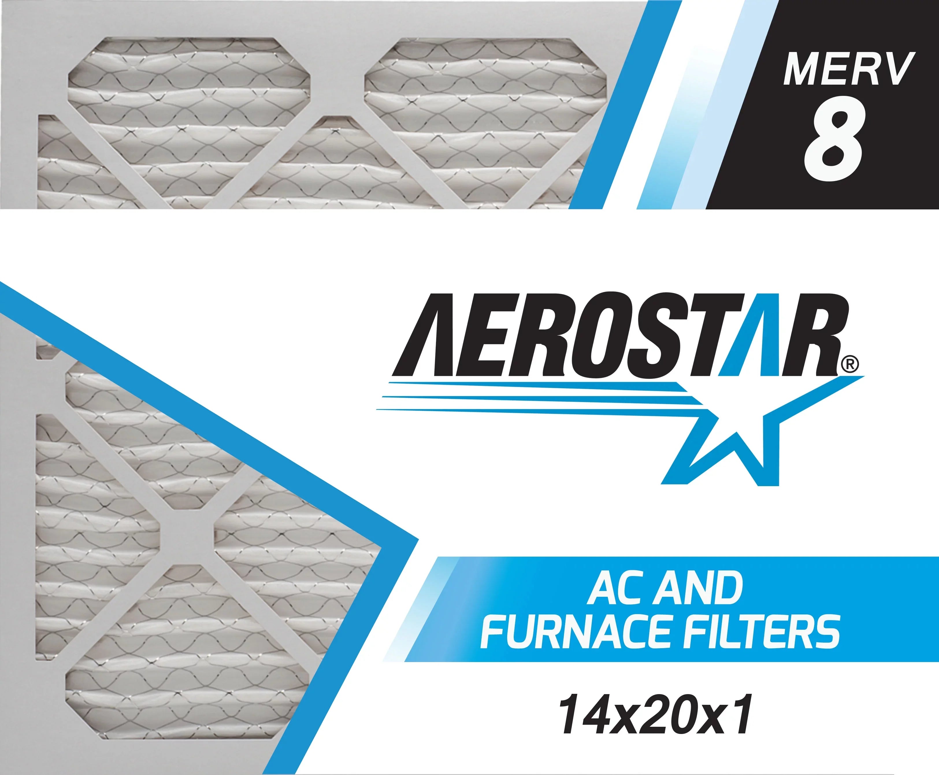 Aerostar 14x20x1 MERV 8 Pleated Air Filter, AC Furnace Air Filter, 2 Pack