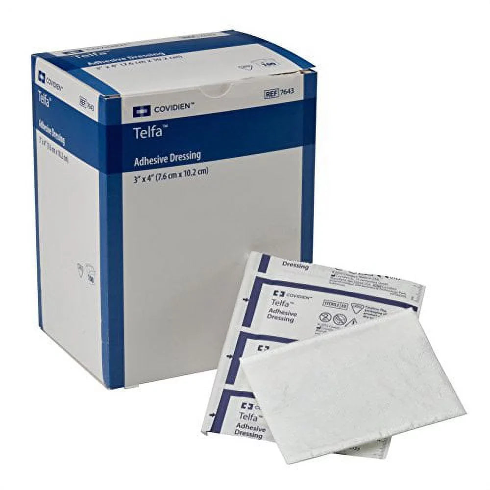 Covidien 7643 Telfa Adhesive Dressing, Sizeterile 1's in Peel-Back Package, 3" x 4" (Pack of 100)