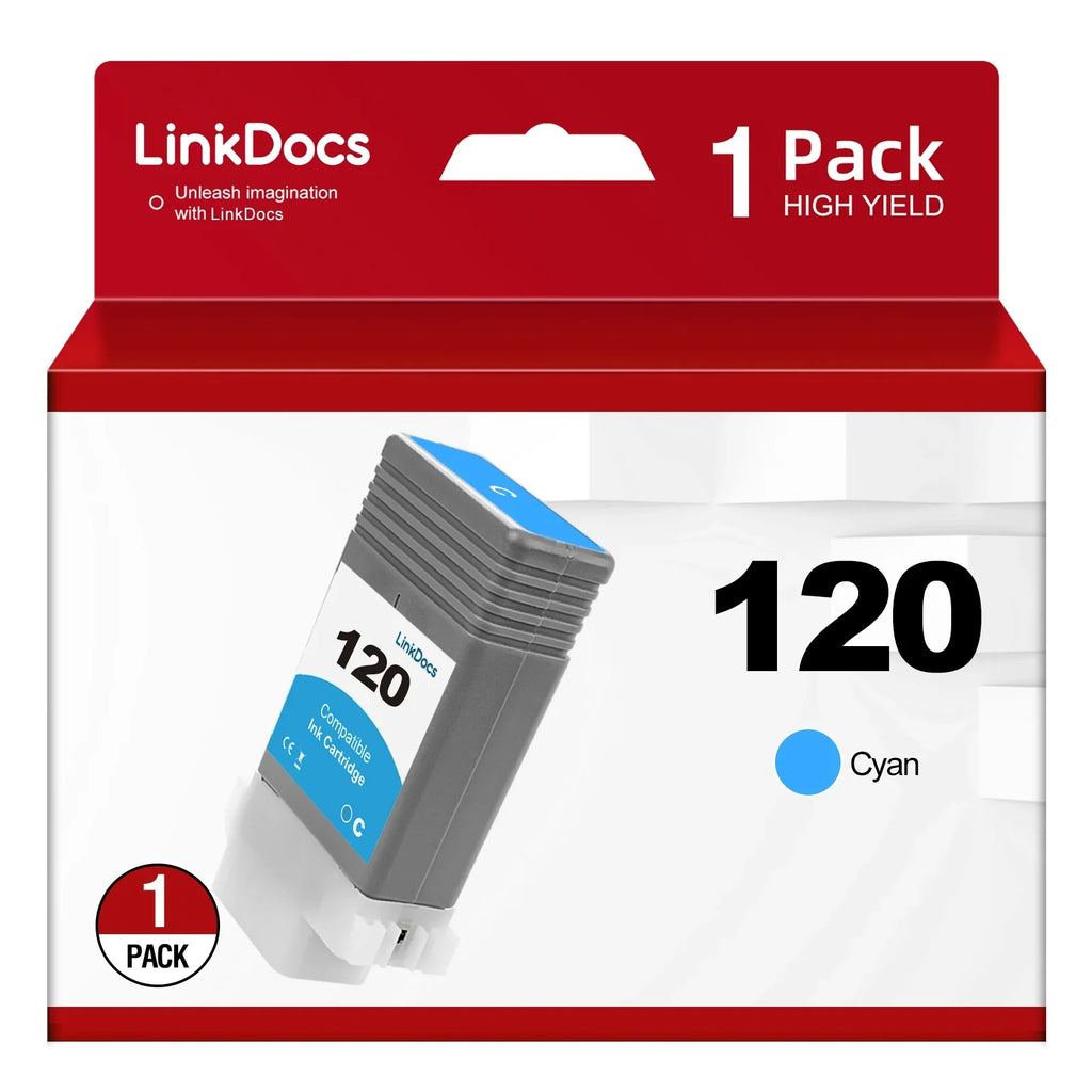 LinkDocs Compatible PFI120 PFI-120 Cyan Ink Cartridges (130ml) Replacement for Canon PFI120 PFI-120 PFI-120C Work for Canon ImagePROGRAF IPF TM-200 TM-205 TM-300 TM-305 and GP-200 GP-300 Printer