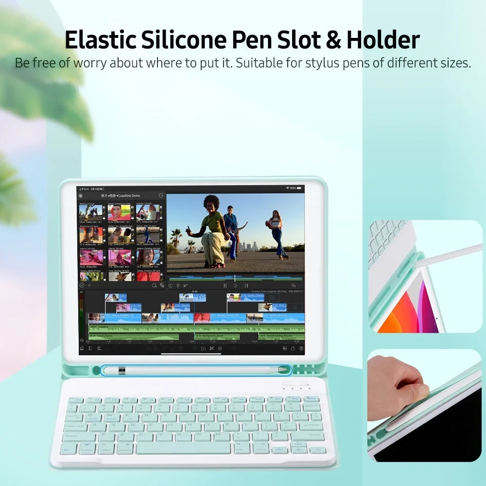 Detachable BT Keyboard Case with Elastic Pen Sizelot Compatible with iPad Pro 10.5/ Air3 10.5 2019/ iPad 10.2 2020 Green