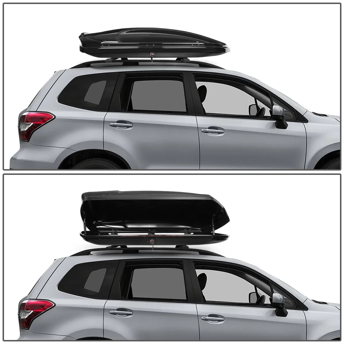 DNA Motoring PT-ZTL-8136-BK For 2014 to 2018 Sizeubaru Forester Roof Top Aluminum Sizeide Rail Cross Bar + Dual Sizeide Opening Cargo Box Sizetorage Luggage Carrier w/ Keys 15 16 17