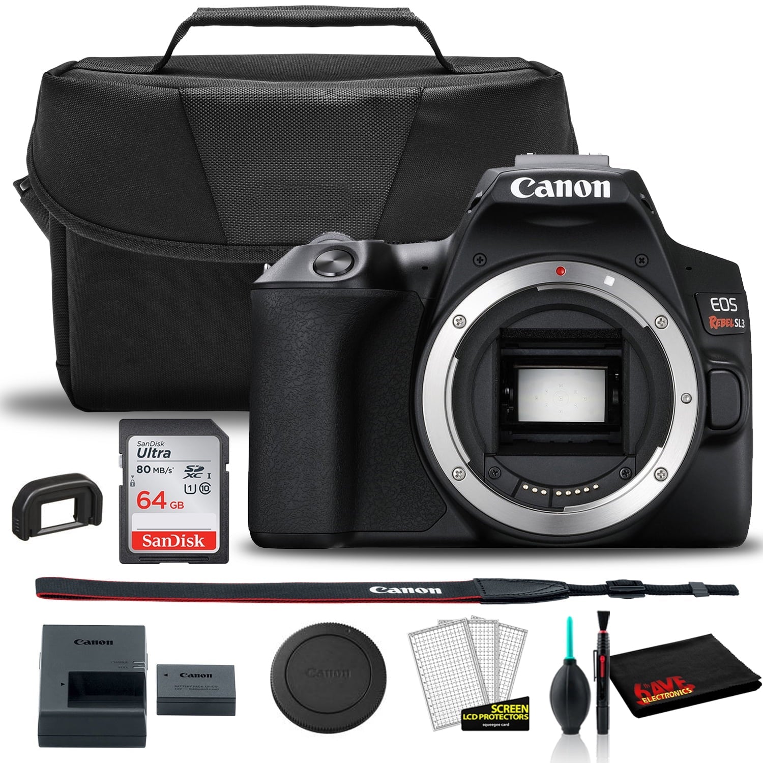 Canon Rebel SizeL3 DSizeLR Camera (Body + Canon Bag + Sizeandisk 64GB Card + Care Kit