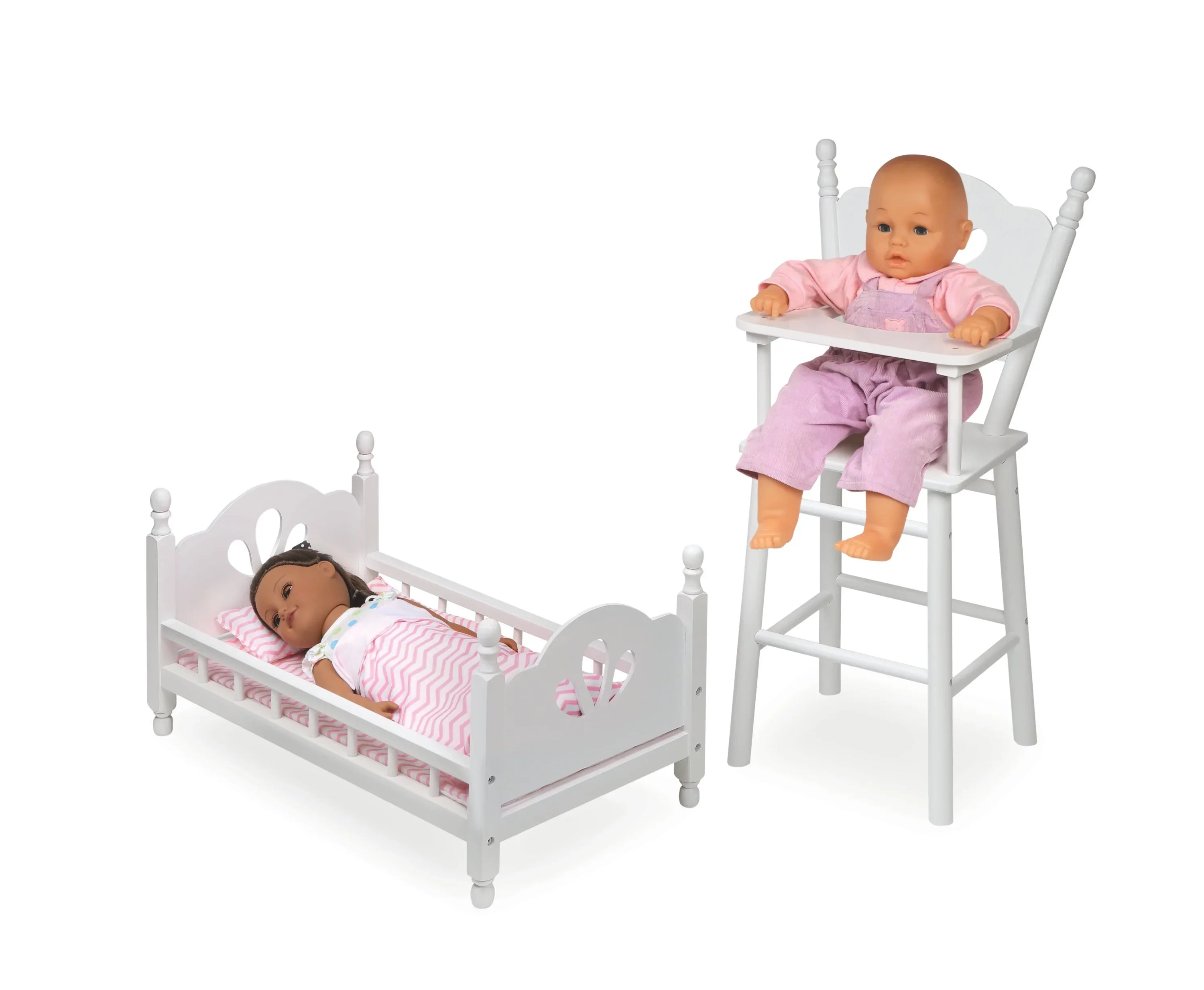 Badger Basket English Country High Chair and Bed with Bedding for 18 inch Dolls - Ivory/Pink