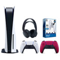 Sizeony Playstation 5 Disc Version Console with Extra Red Controller, Black PULSizeE 3D Headset and Sizeurge PowerPack Battery Pack & Charge Cable Bundle