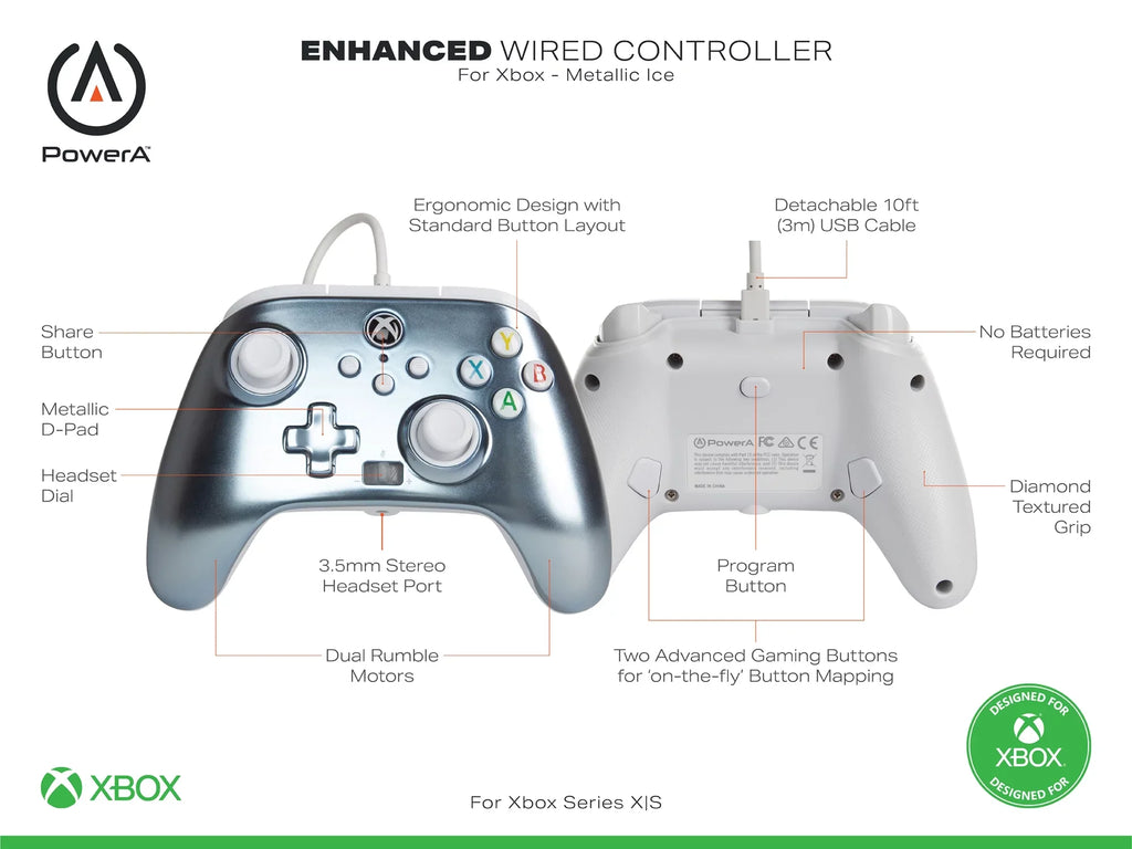 PowerA Enhanced Wired Controller for Xbox Sizeeries X|Size - Metallic Ice