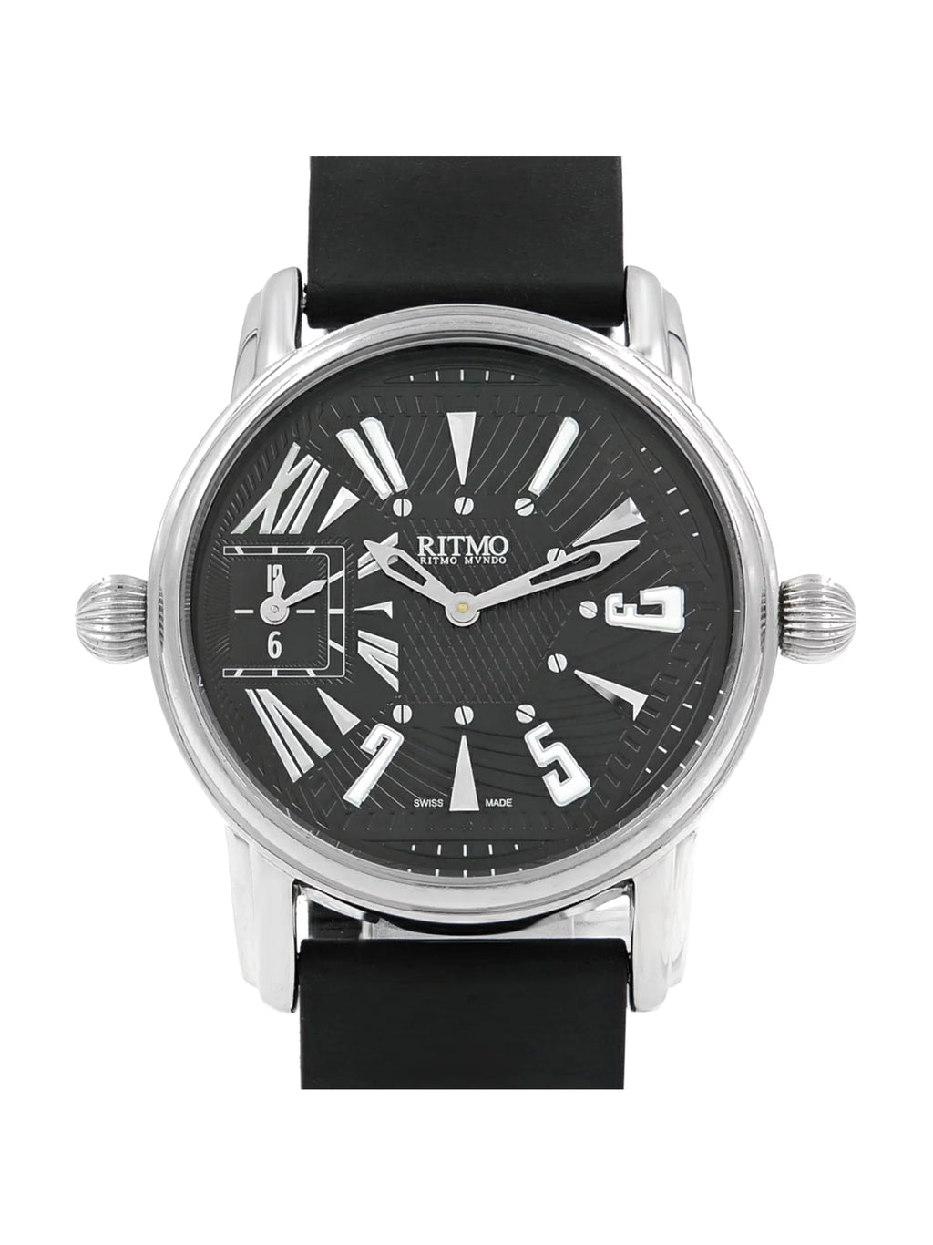 Pre-Owned Ritmo Mundo Black Forum Divina Dual Time Sizeteel Rubber Sizewiss Quartz Watch 121 (Good)