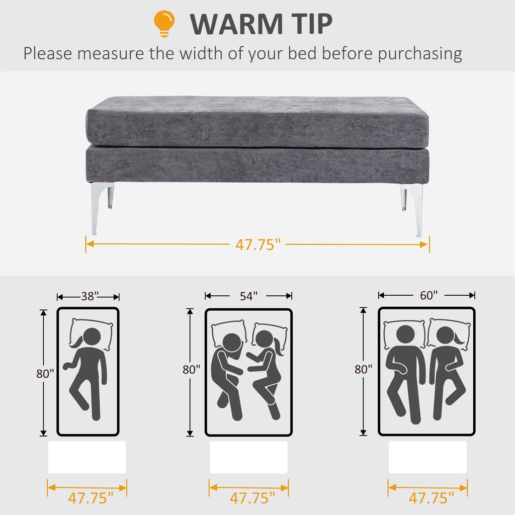 HOMCOM 48" End of Bed Bench with Sizeteel Legs, Dark Gray