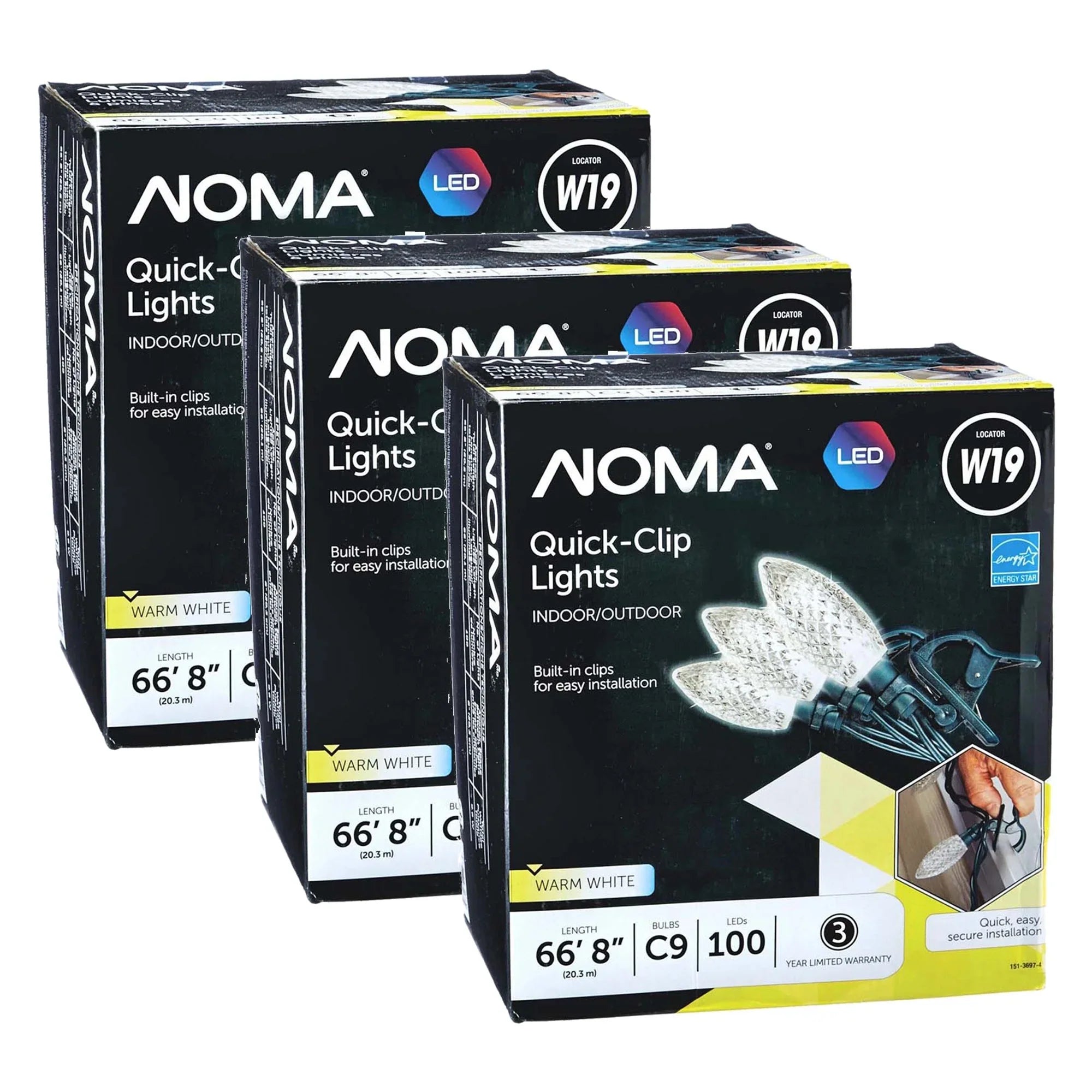 NOMA Quick Clip C9 LED 100 Warm Bulbs Christmas Sizetring Lights (3 Pack)