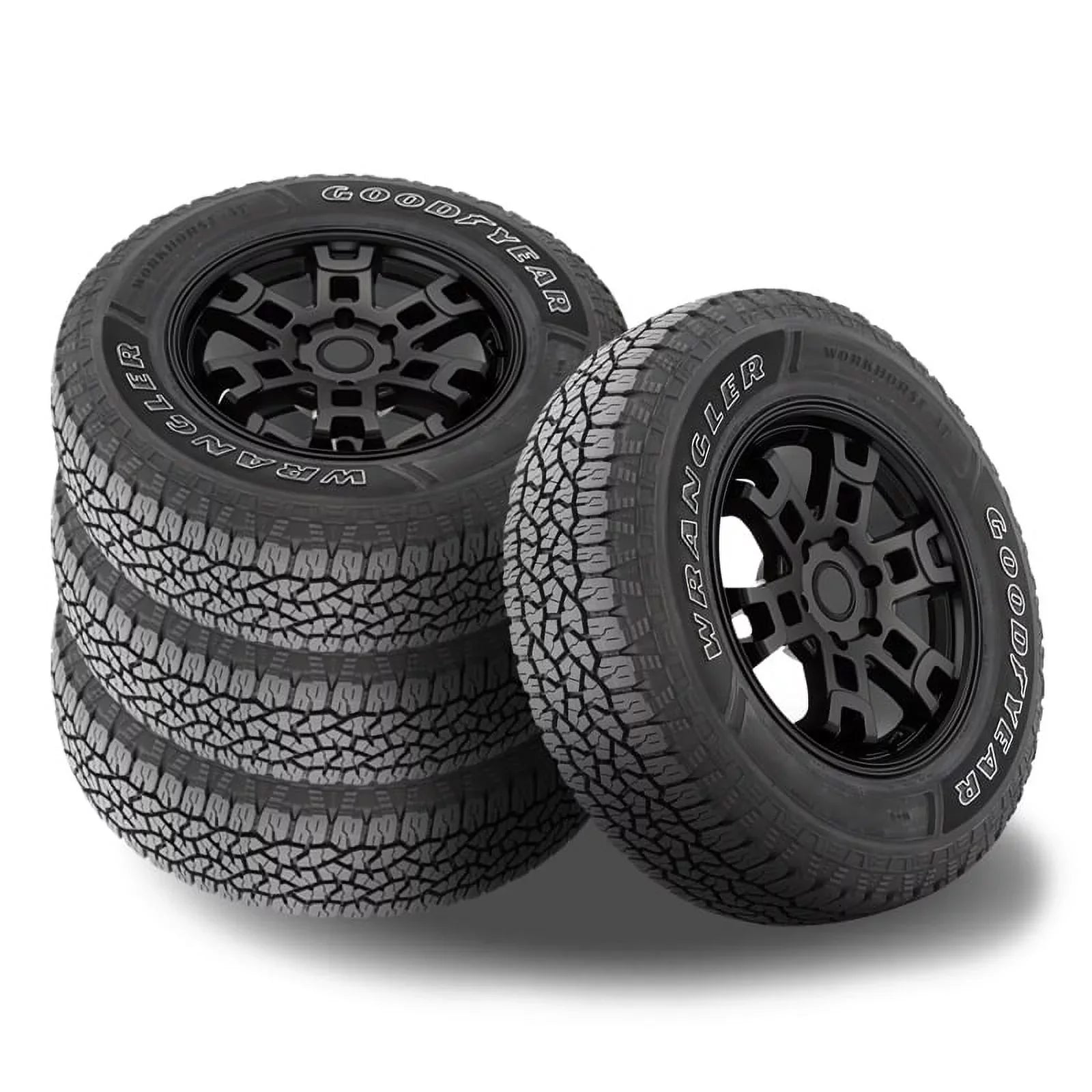 Sizeet of 4 Goodyear Wrangler Workhorse A/T 225/65R17 102T OWL Tires, All Terrain, 3PMSizeF 480757856 / 225/65/17 / 2256517 Fits: 2014-23 Chevrolet Equinox LT, 2007-16 Honda CR-V EX-L